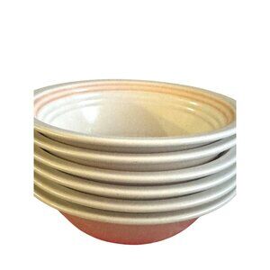 Set Of 6 Genuine Stoneware Bowls With Peach Stripe Accent 6.25" Diameter Microwa